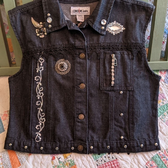 Upcycled Embellished Jean Vest - Picture 2 of 11
